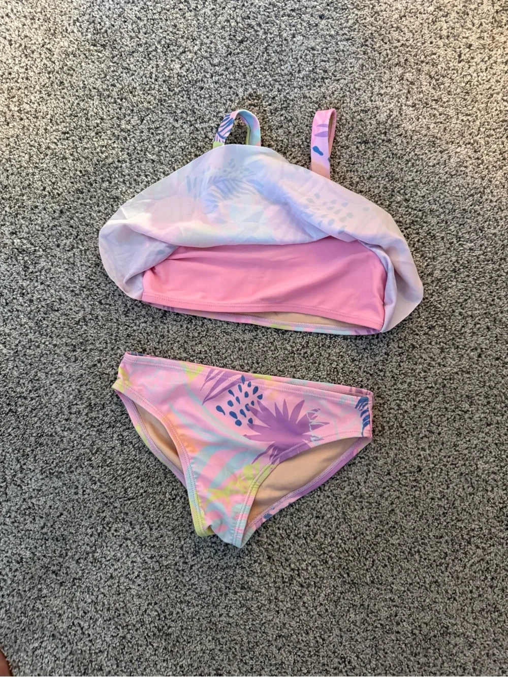 Girls' Pink Tropical Print Two-Piece Swimsuit